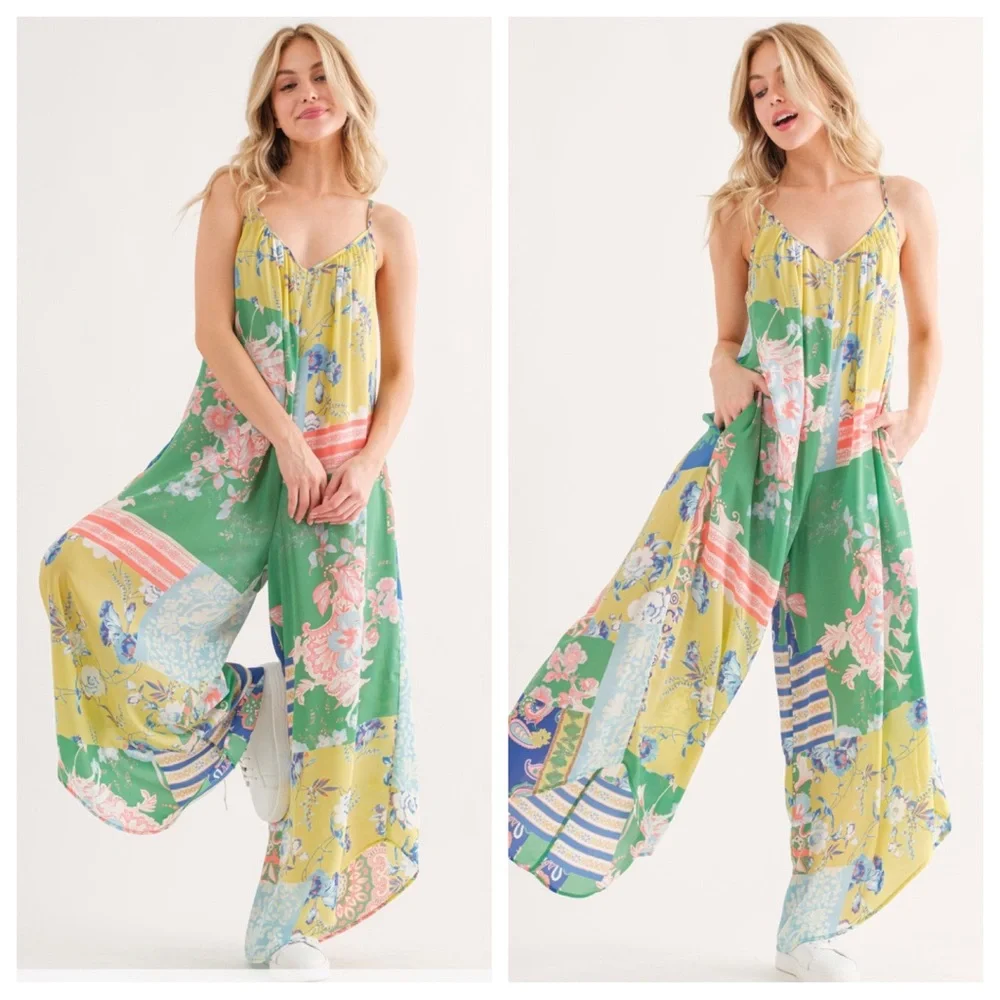 12 Border Print Sleeveless Jumpsuit - Picture 2 of 4